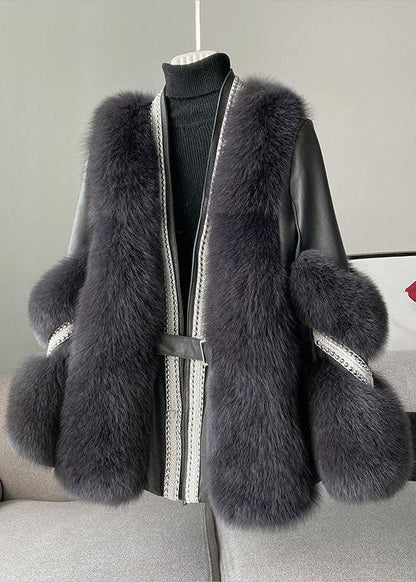 Women's V-neck Winter Jacket with Patchwork