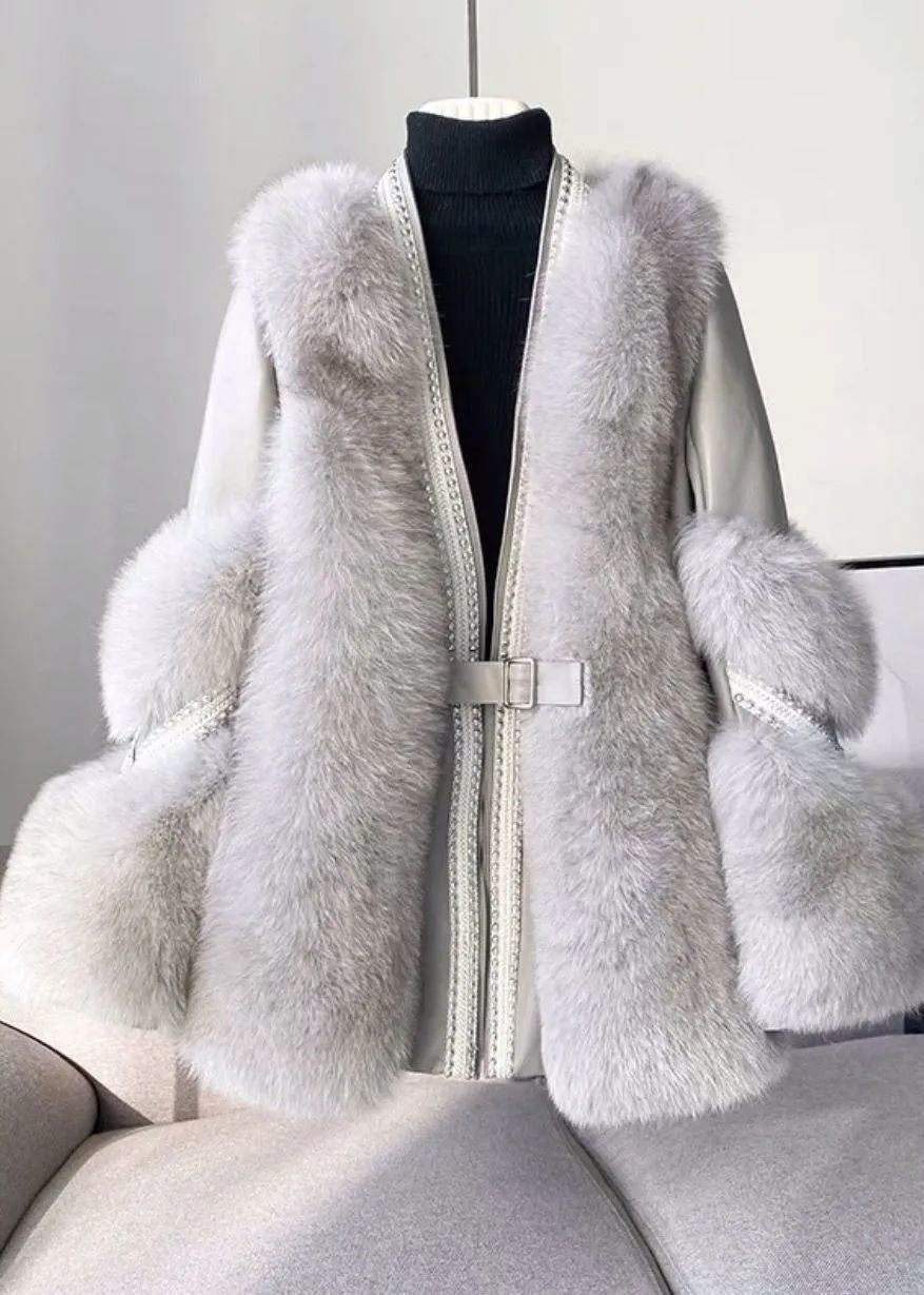 Women's V-neck Winter Jacket with Patchwork
