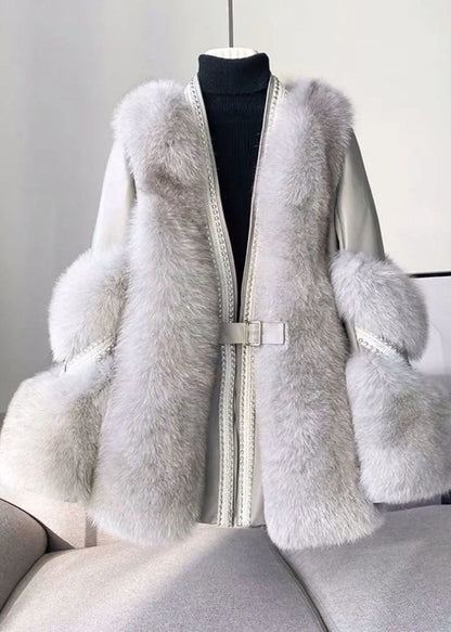 Women's V-neck Winter Jacket with Patchwork