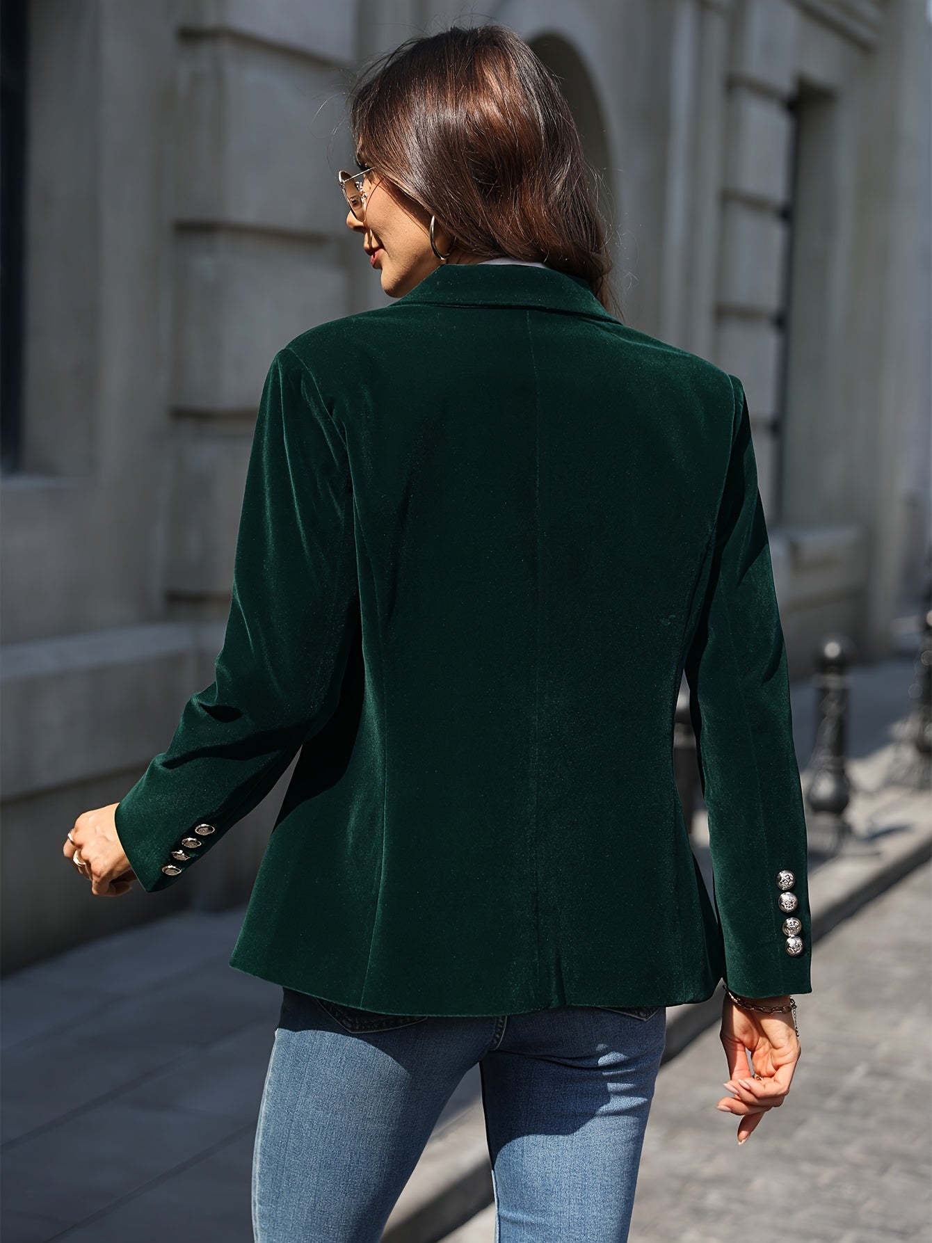 Women's Velvet Blazer with Gold Buttons