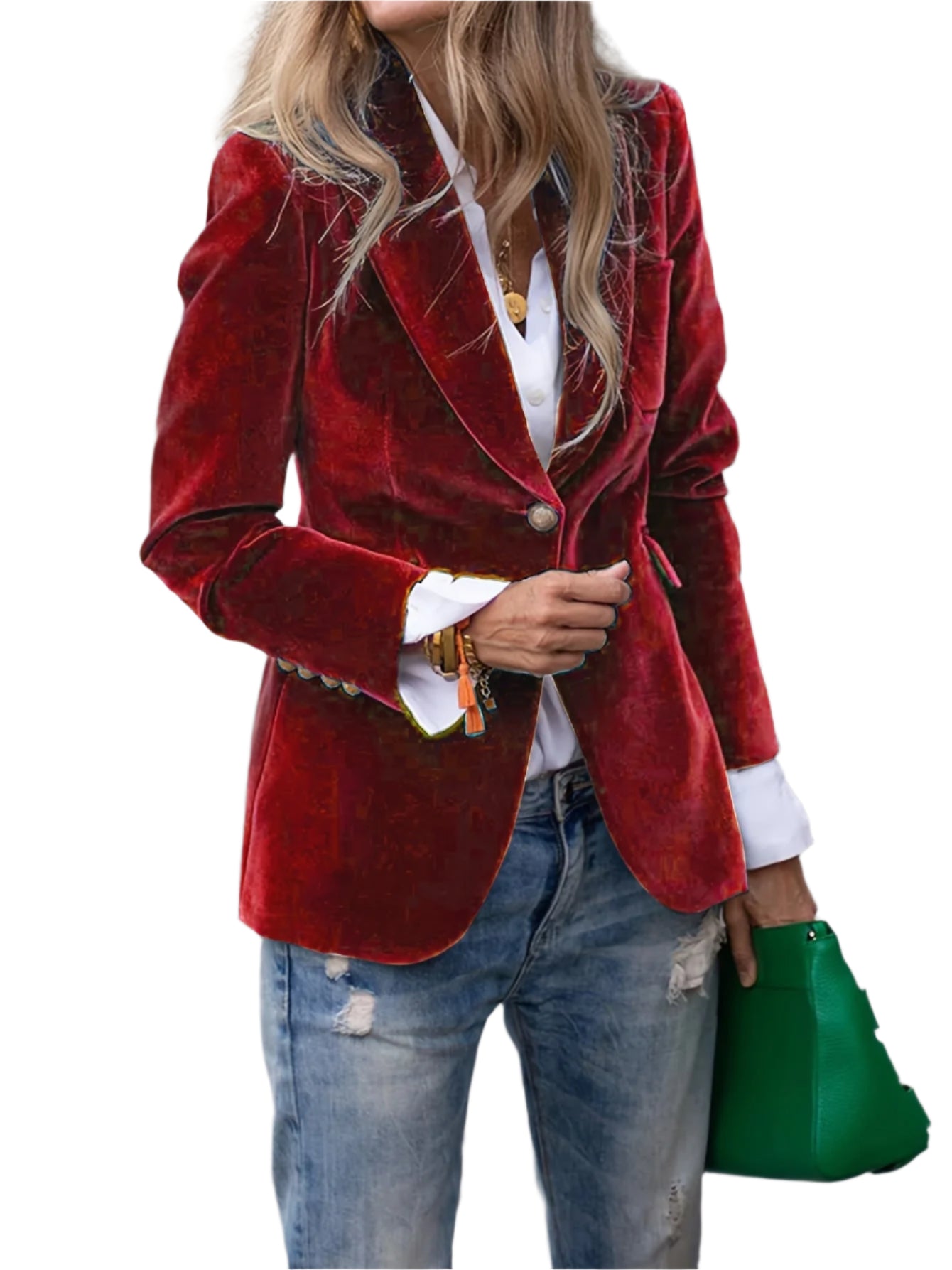 Women's Velvet Blazer with Gold Buttons