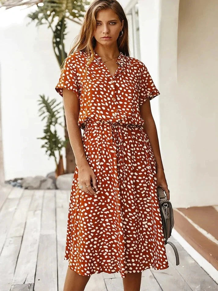 Women's Vintage Summer Dress With Mid Sleeves and Leopard Print