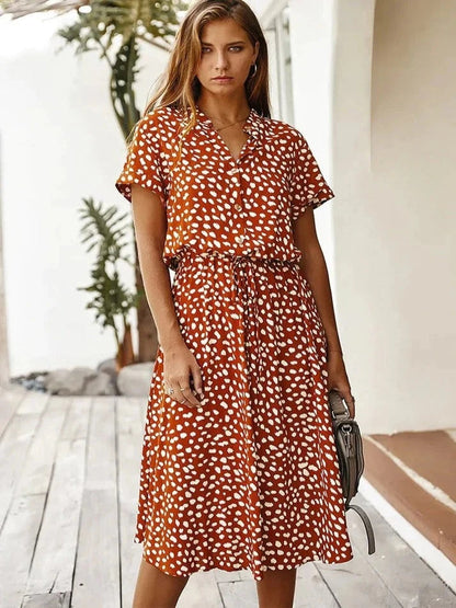 Women's Vintage Summer Dress With Mid Sleeves and Leopard Print