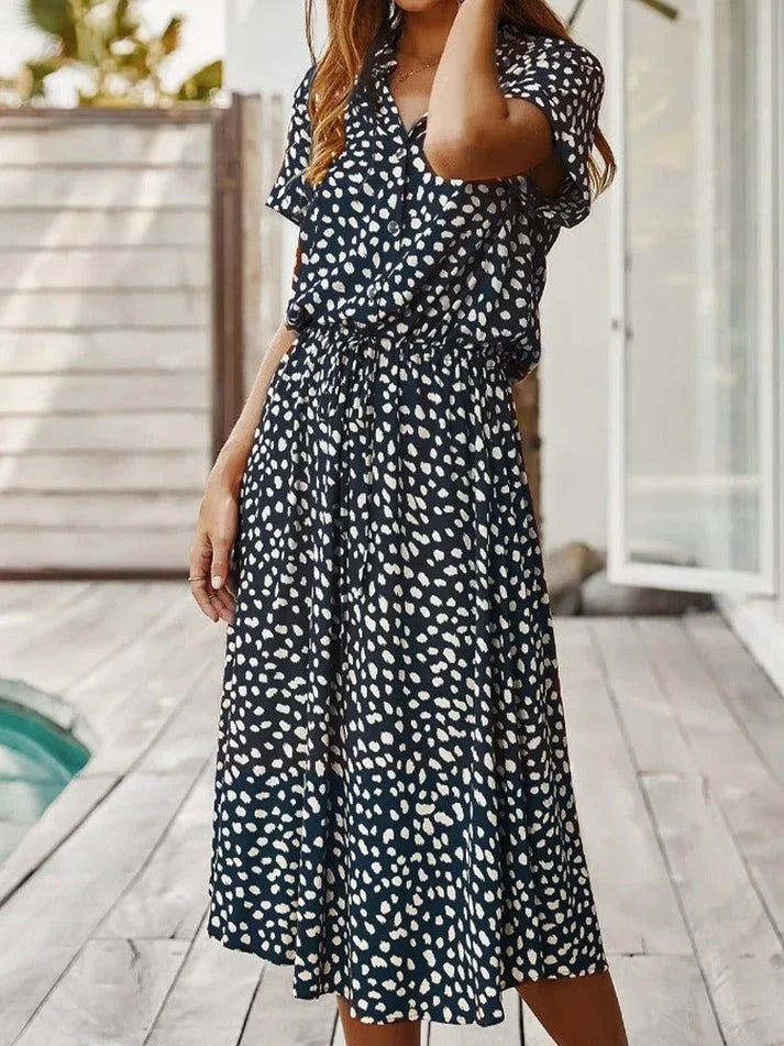 Women's Vintage Summer Dress With Mid Sleeves and Leopard Print