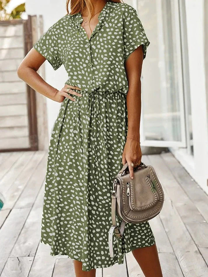 Women's Vintage Summer Dress With Mid Sleeves and Leopard Print