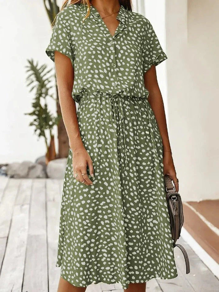 Women's Vintage Summer Dress With Mid Sleeves and Leopard Print
