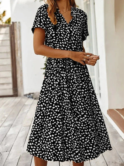Women's Vintage Summer Dress With Mid Sleeves and Leopard Print
