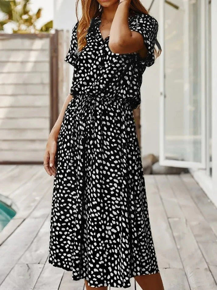 Women's Vintage Summer Dress With Mid Sleeves and Leopard Print