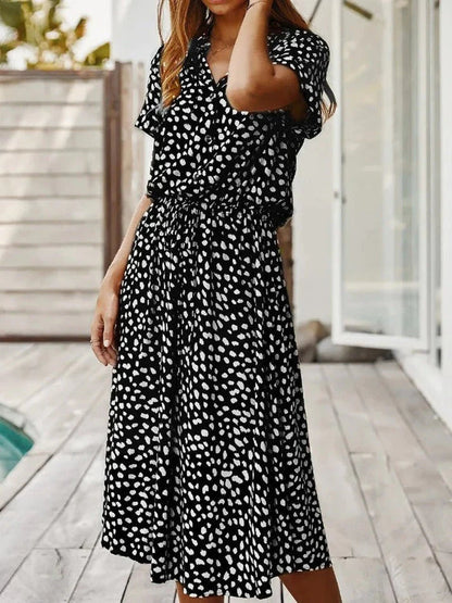 Women's Vintage Summer Dress With Mid Sleeves and Leopard Print