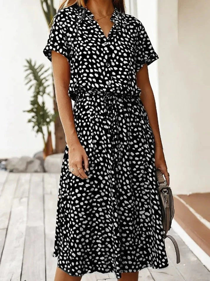 Women's Vintage Summer Dress With Mid Sleeves and Leopard Print