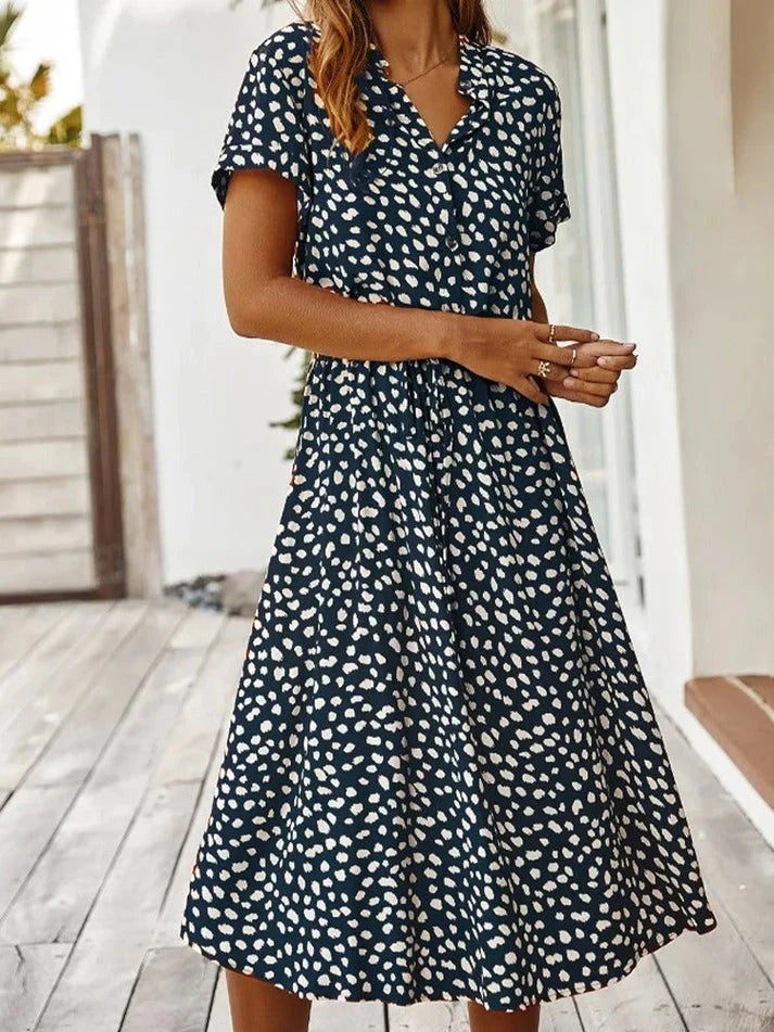 Women's Vintage Summer Dress With Mid Sleeves and Leopard Print