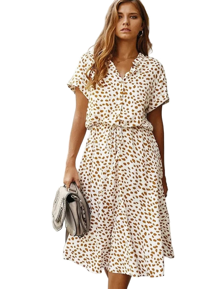 Women's Vintage Summer Dress With Mid Sleeves and Leopard Print