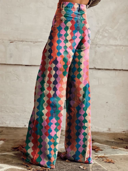 Women's Vintage Wide Trousers With Print
