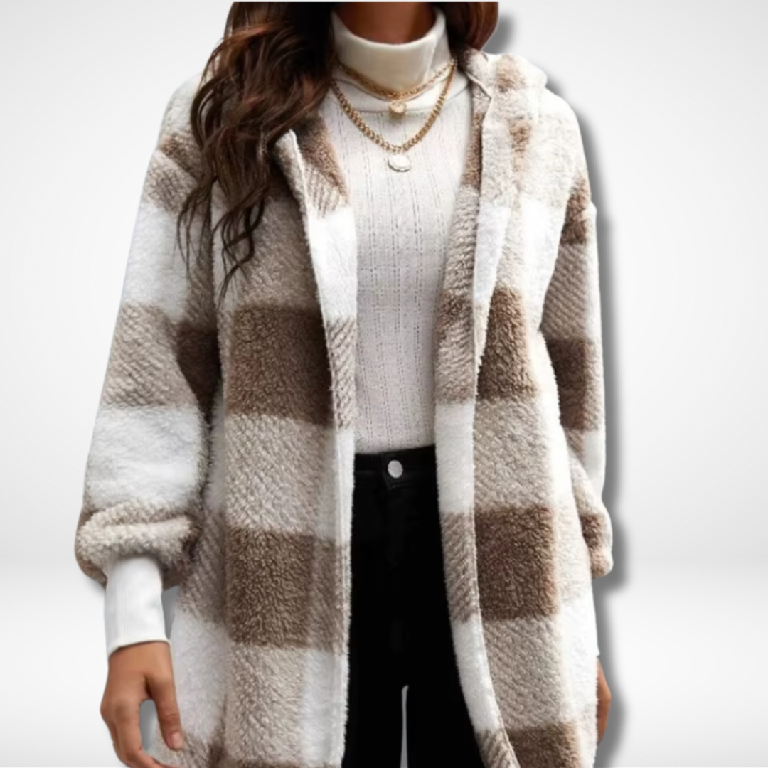 Women's Waterproof Cardigan with Checkered Pattern
