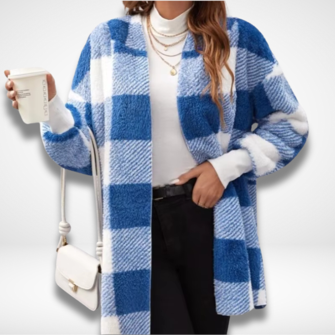 Women's Waterproof Cardigan with Checkered Pattern