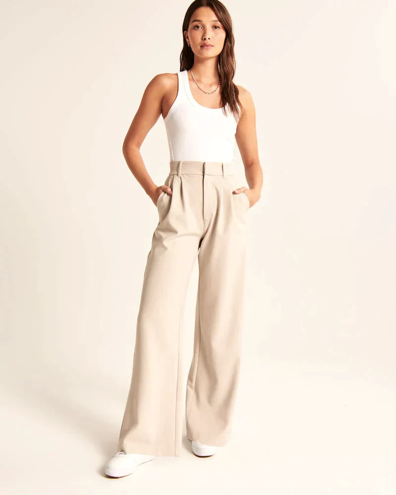 Women's Wide Flared Trousers Waisted Polyester