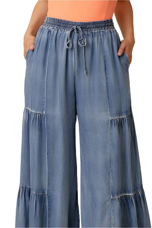 Women's Wide Trousers Ruffle Denim Casual Leg