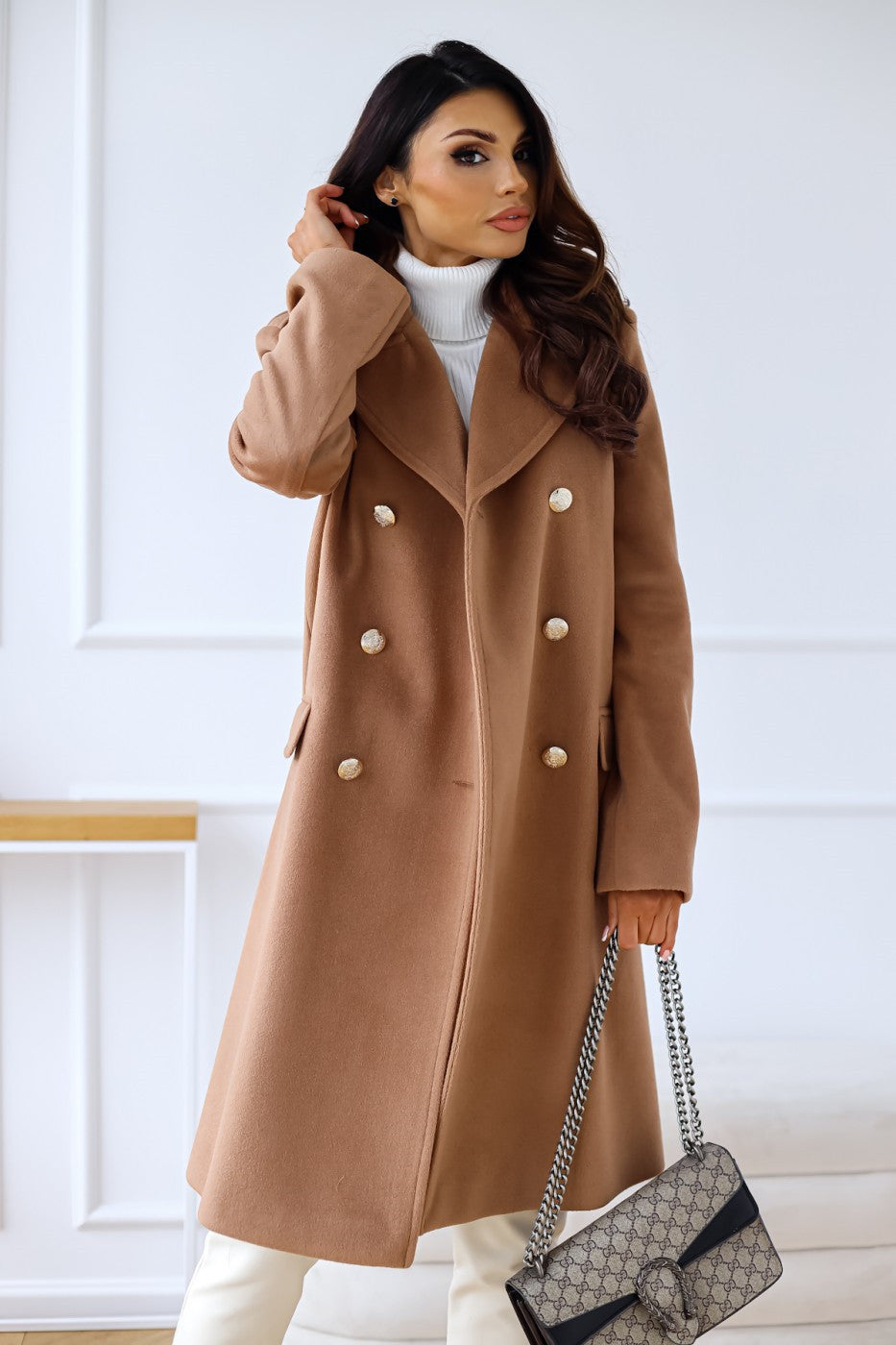 Women's Winter Coat Trench Coat With Double Row Of Buttons