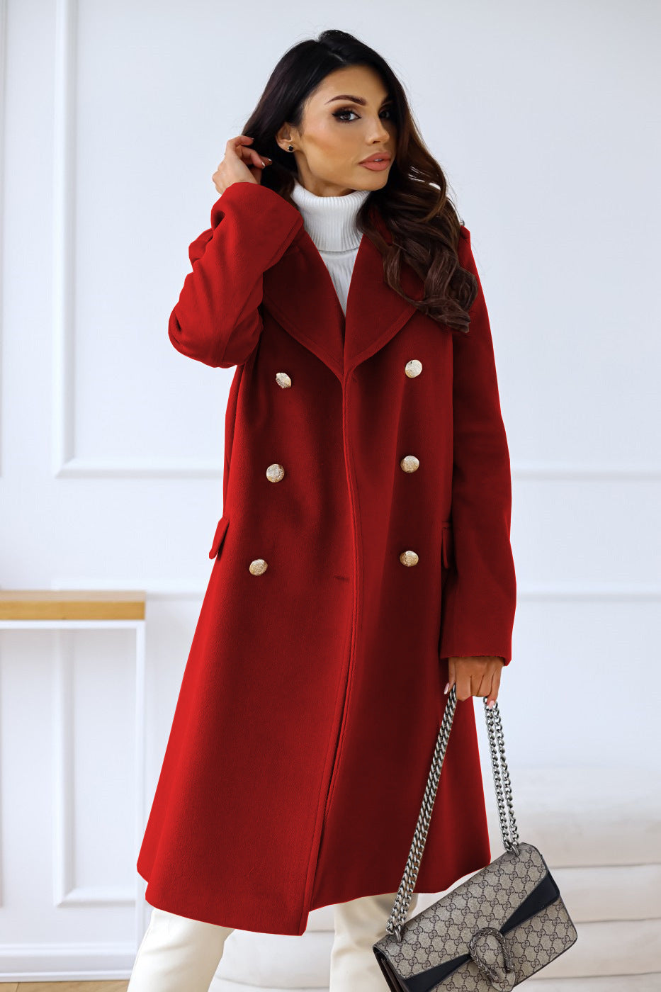 Women's Winter Coat Trench Coat With Double Row Of Buttons