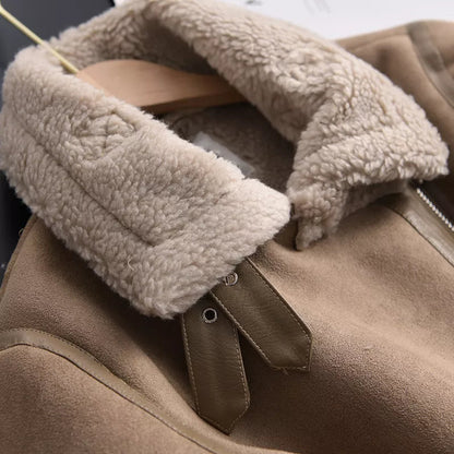 Women's Winter Coat in Suede Look with Unique Design