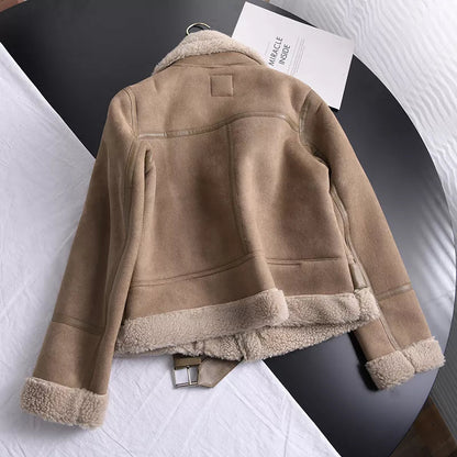 Women's Winter Coat in Suede Look with Unique Design