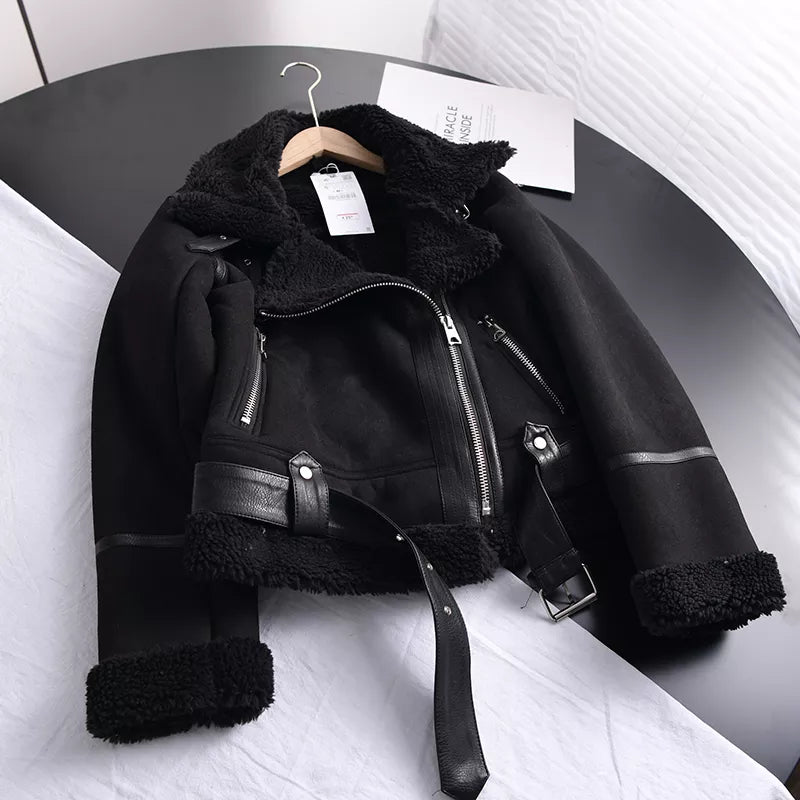 Women's Winter Coat in Suede Look with Unique Design