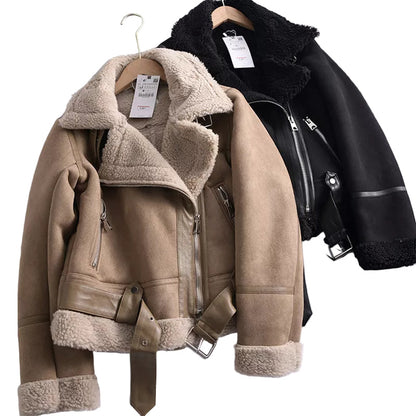 Women's Winter Coat in Suede Look with Unique Design