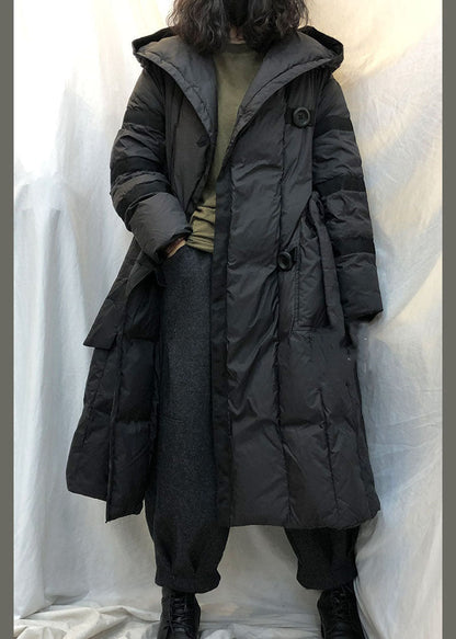 Women's Winter Down Jacket with Hood and Bow Belt