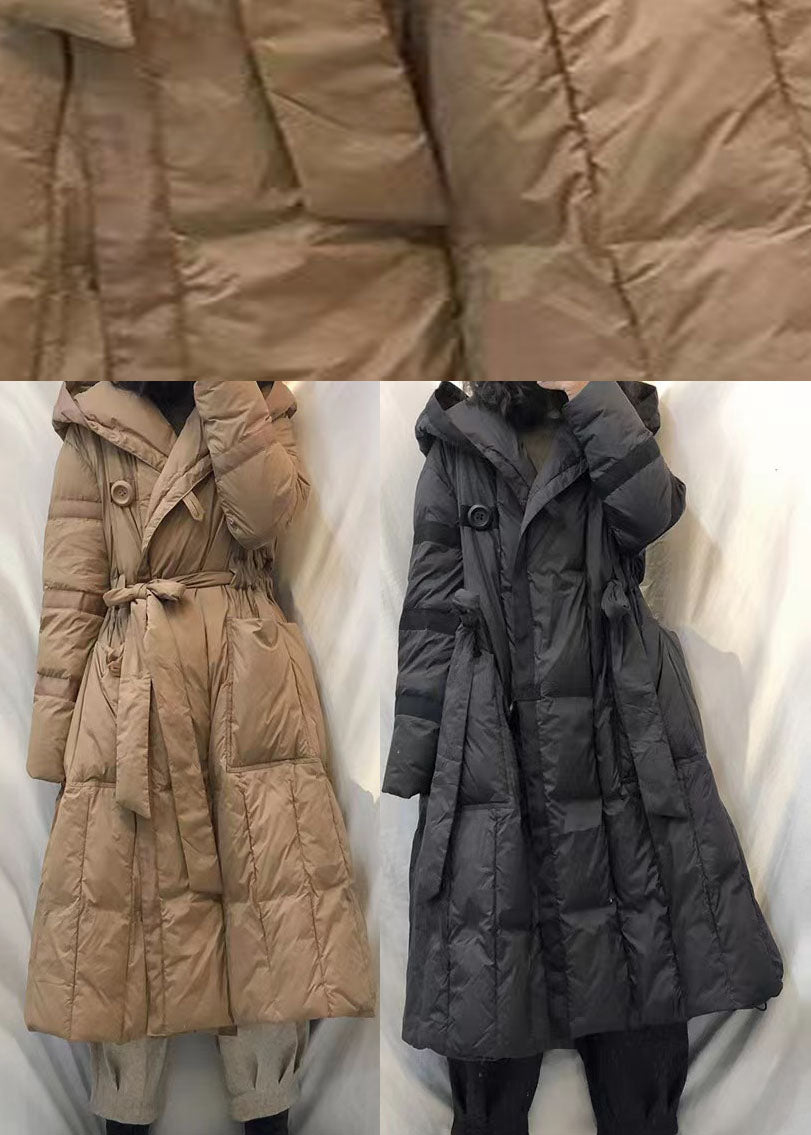 Women's Winter Down Jacket with Hood and Bow Belt
