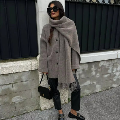 Women's Winter Jacket with Integrated Scarf for Cold Days