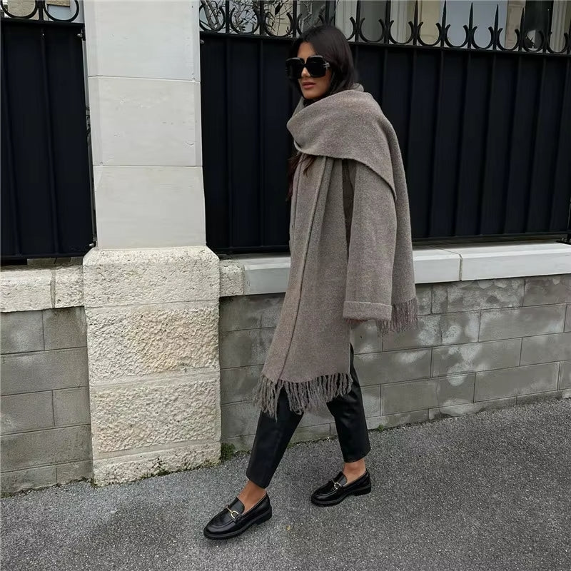 Women's Winter Jacket with Integrated Scarf for Cold Days