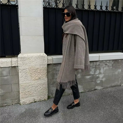 Women's Winter Jacket with Integrated Scarf for Cold Days