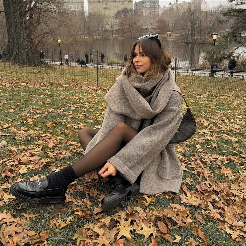 Women's Winter Jacket with Integrated Scarf for Cold Days