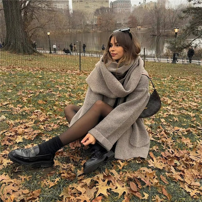 Women's Winter Jacket with Integrated Scarf for Cold Days