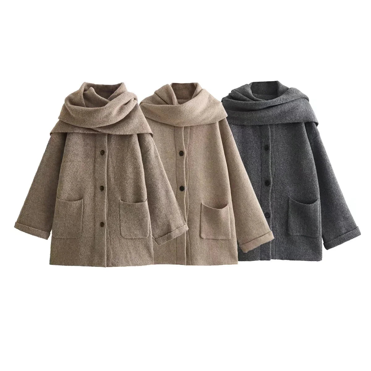 Women's Winter Jacket with Integrated Scarf for Cold Days