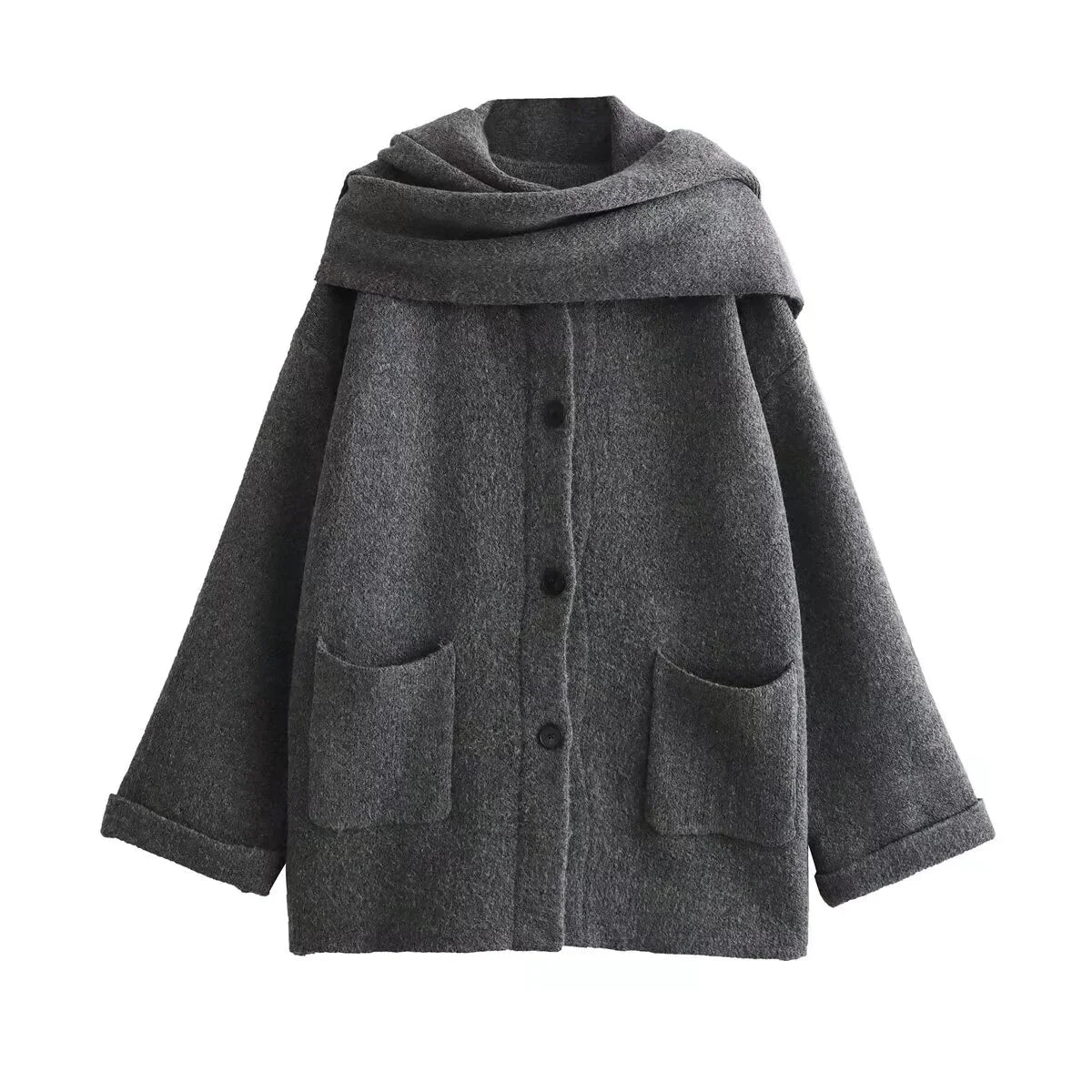 Women's Winter Jacket with Integrated Scarf for Cold Days