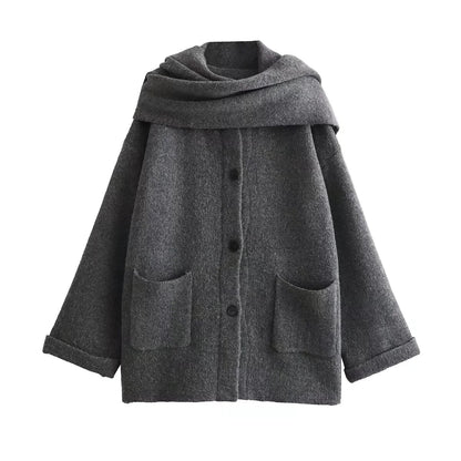Women's Winter Jacket with Integrated Scarf for Cold Days