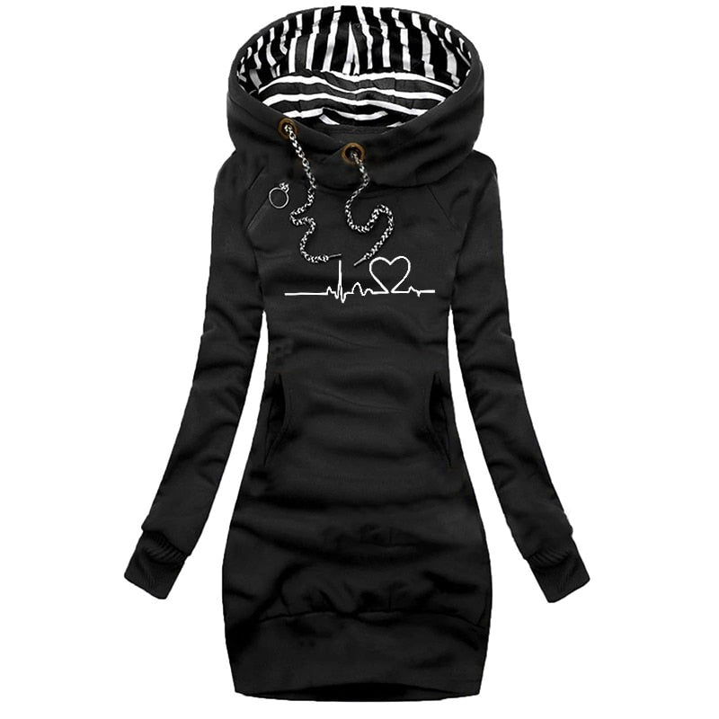 Women's Winter Pullover With Heartbeat Design