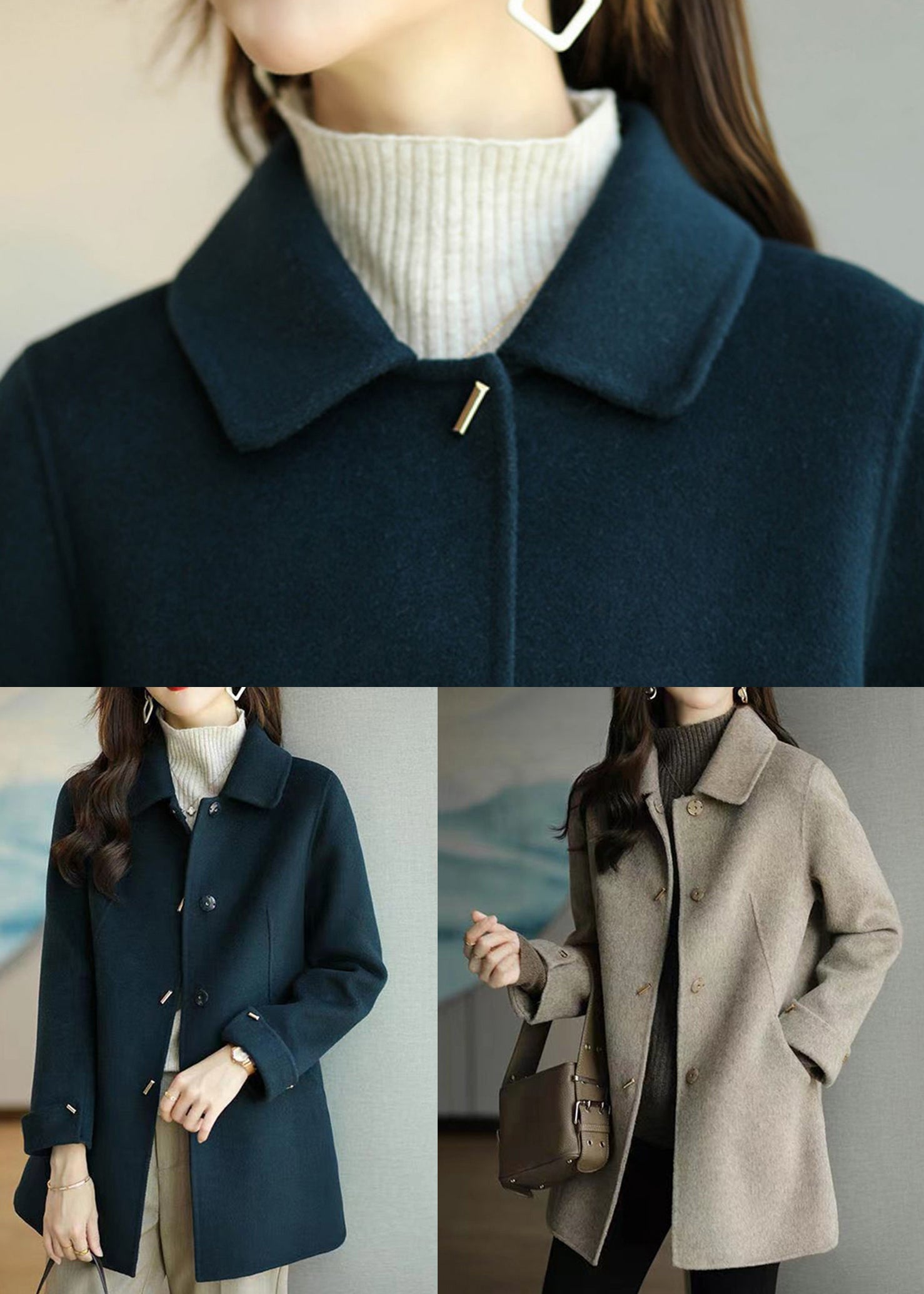 Women's Wool Jacket with Peter Pan Collar and Pockets