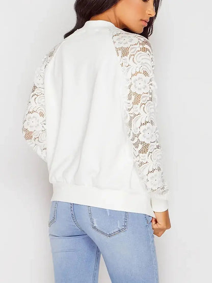Women's Zip-Up Cardigan with Lace Sleeves