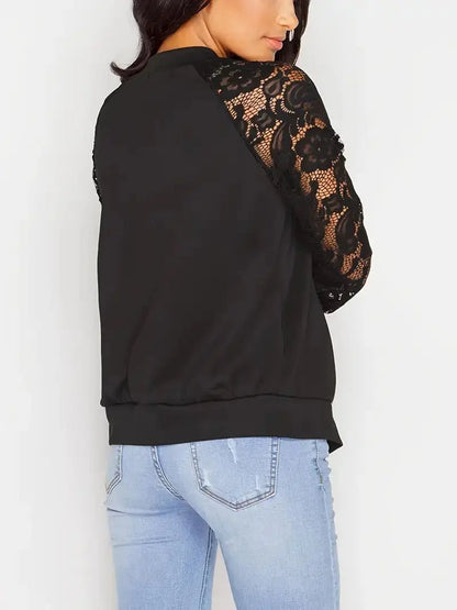 Women's Zip-Up Cardigan with Lace Sleeves