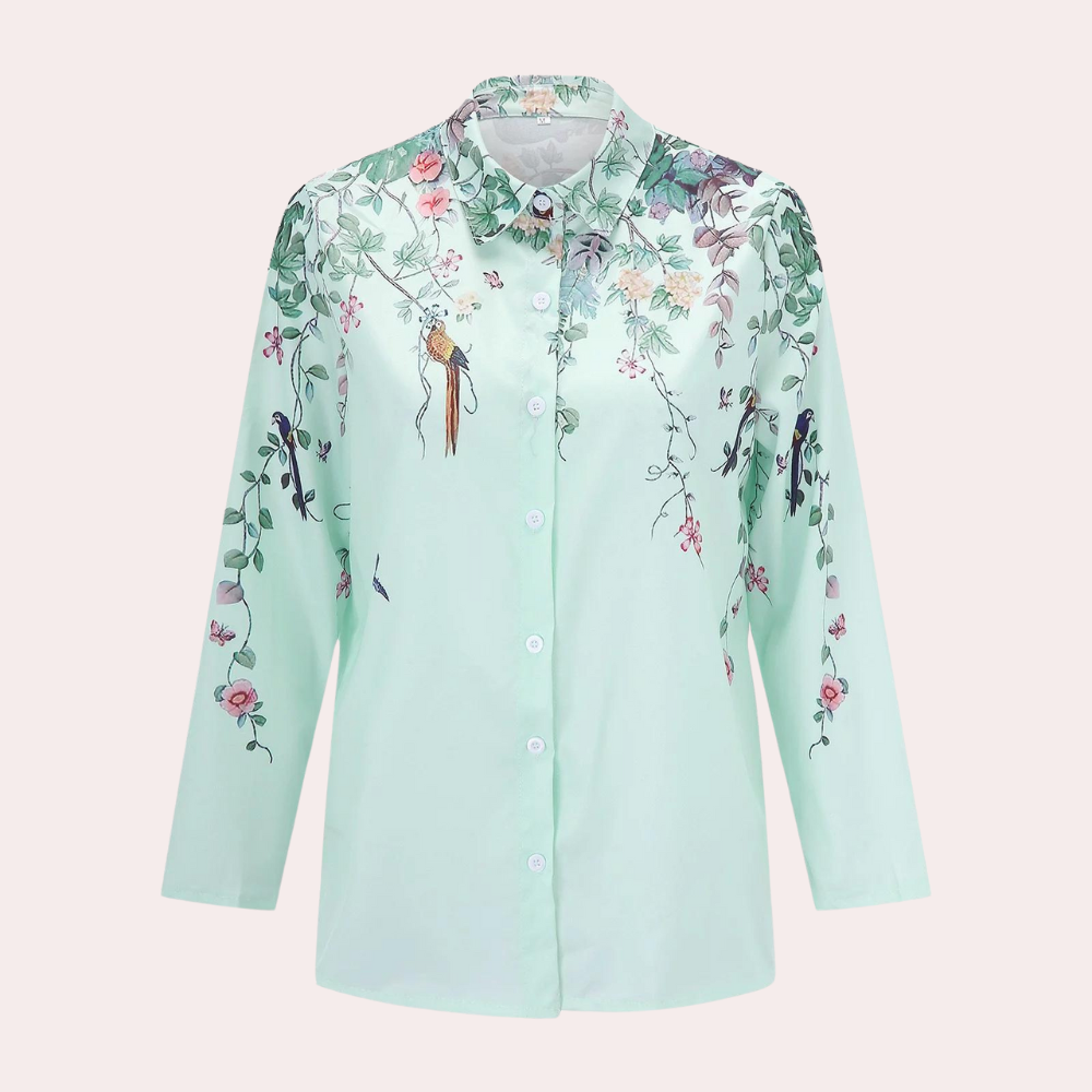 Women's blouse with floral embroidery and puff sleeves