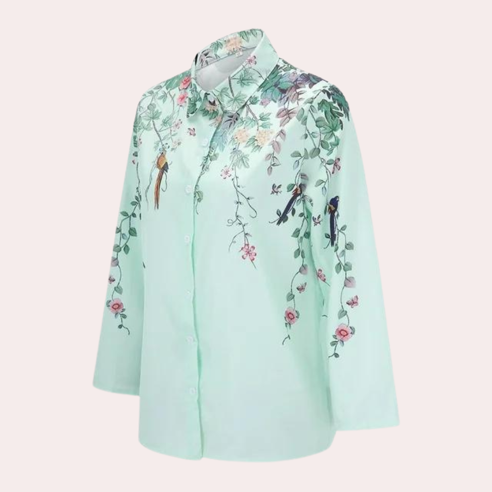 Women's blouse with floral embroidery and puff sleeves