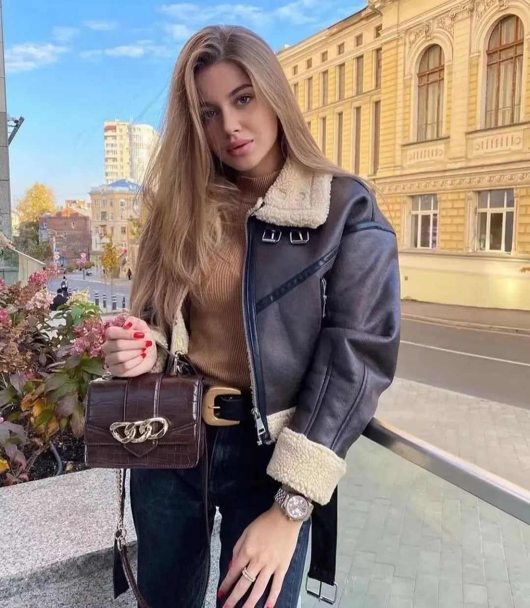 Women's coat Vintage Belt Hem