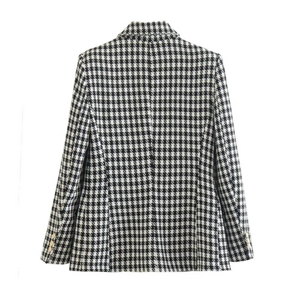 Women's double-row buttoned pied-de-poule blazer