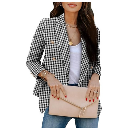 Women's double-row buttoned pied-de-poule blazer