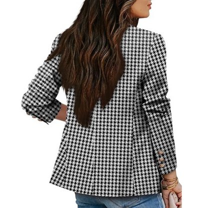 Women's double-row buttoned pied-de-poule blazer