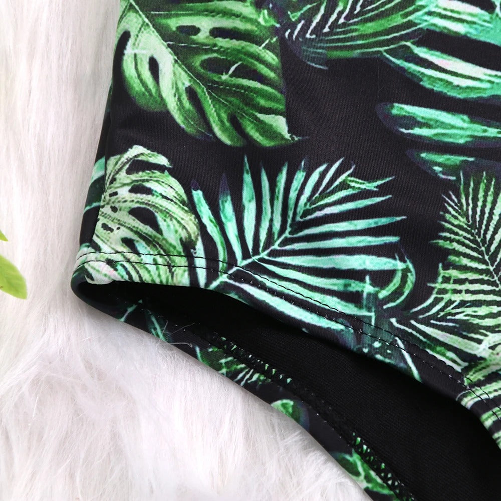 Women's floral print swimming costume with ruffles