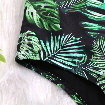 Women's floral print swimming costume with ruffles