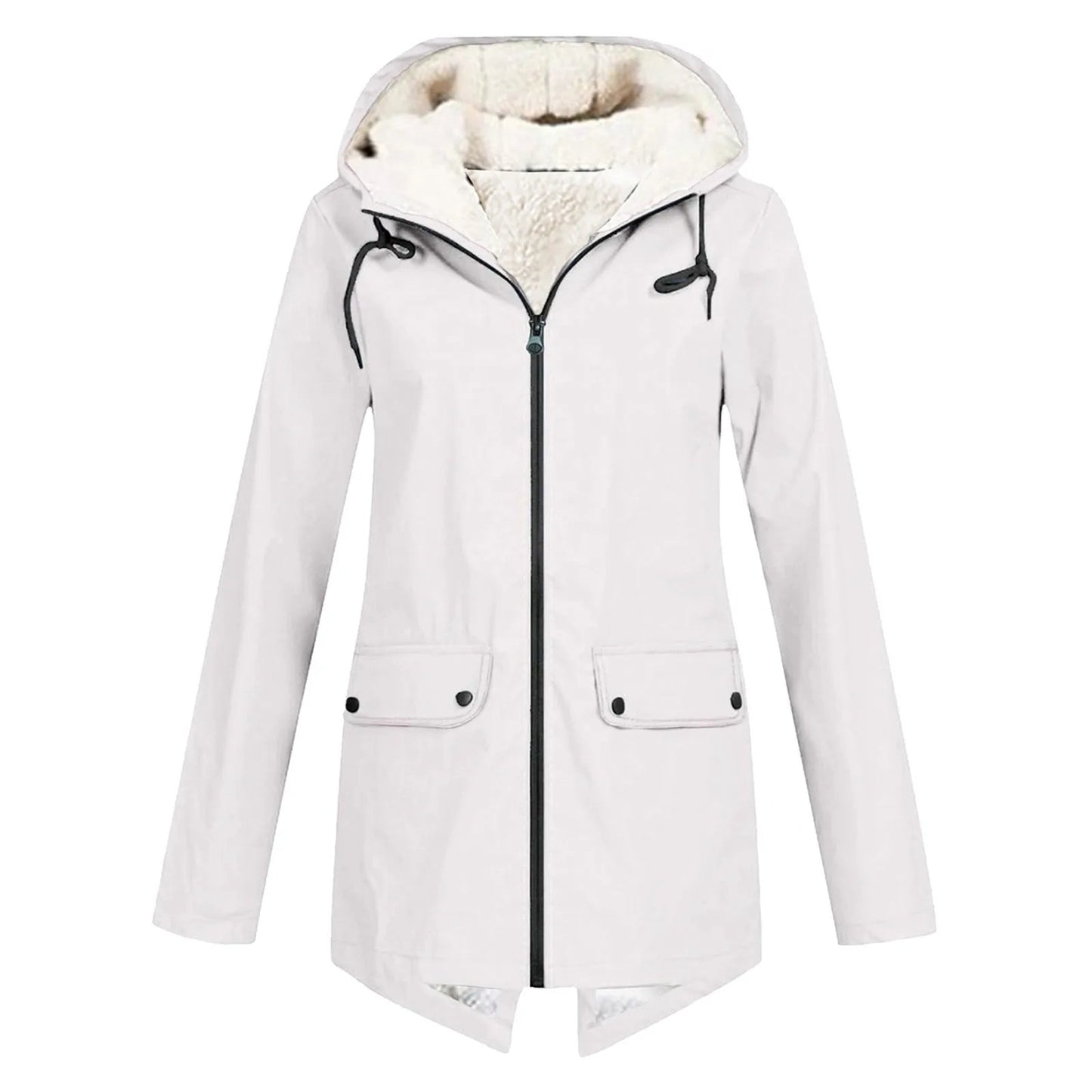 Women's hooded jacket with zip fastening